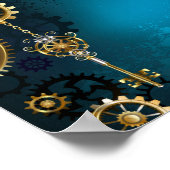 Stoomtech turquoise achtergrond met tandwielen poster (Hoek)