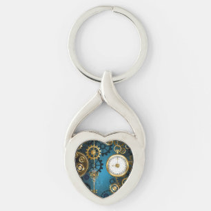 Stoomtech turquoise achtergrond met tandwielen sleutelhanger