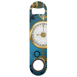 Stoomtech turquoise achtergrond met tandwielen speed flessenopener