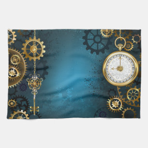 Stoomtech turquoise achtergrond met tandwielen theedoek