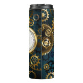 Stoomtech turquoise achtergrond met tandwielen thermosbeker (Achterkant)