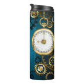 Stoomtech turquoise achtergrond met tandwielen thermosbeker (Geroteerd rechts)