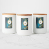 Stoomtech turquoise achtergrond met tandwielen voedselcontainer etiket (Flessen)