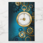 Stoomtech turquoise achtergrond met tandwielen voedselcontainer etiket (Enkel label)