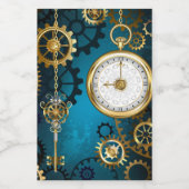 Stoomtech turquoise achtergrond met tandwielen wijn etiket (Enkel label)