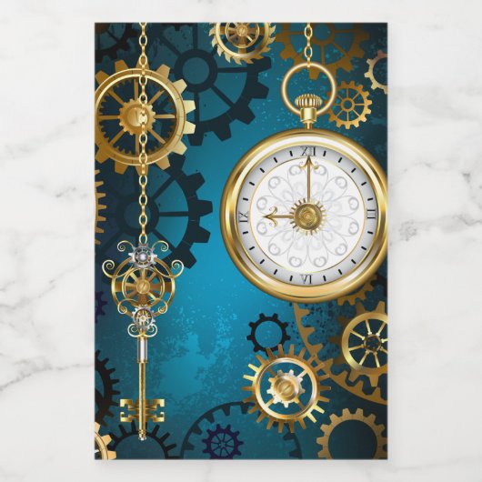 Stoomtech turquoise achtergrond met tandwielen wijn etiket (Enkel label)