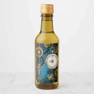 Stoomtech turquoise achtergrond met tandwielen wijn etiket