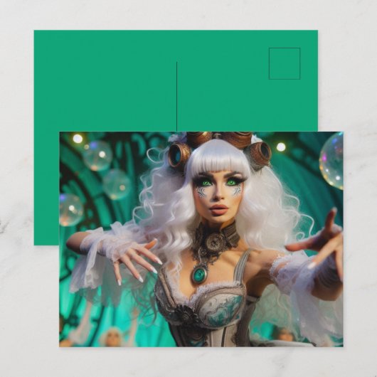 Stoomtech Victoriaanse Futuristische Groene Danser Briefkaart (Voorkant / Achterkant)