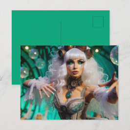 Stoomtech Victoriaanse Futuristische Groene Danser Briefkaart