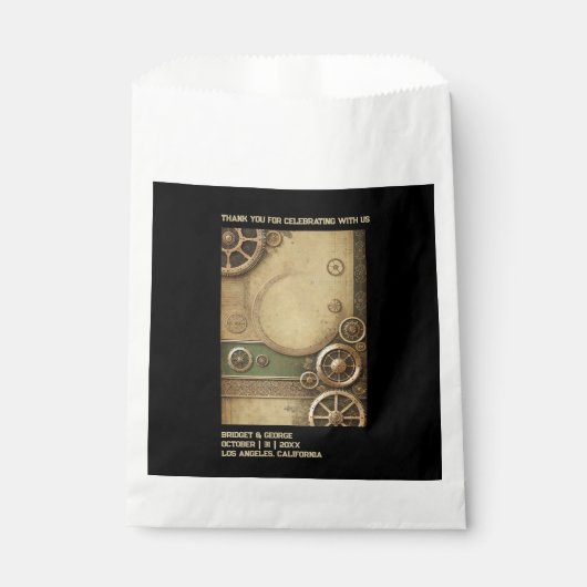 Stoomtech-victoriaanse tandwiel-huwelijk bedankt bedankzakje (Voorkant)