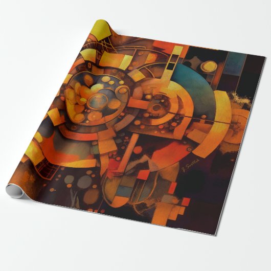 Stoomtech Zonnewerktuig Abstract Cadeaupapier (Uitgerold)