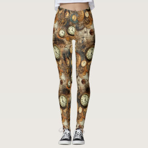 Stoomtechiek Ingenieursblauwdruk Bruin Messing Leggings