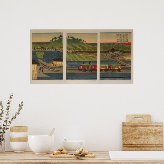 Stoomtrein aan de kust van Takanawa, Tokio Poster (Keuken)