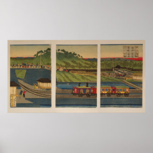 Stoomtrein aan de kust van Takanawa, Tokio Poster