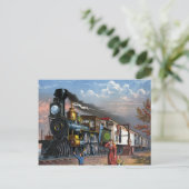 stoomtrein bij voorbeeld station briefkaart (Staand voorkant)