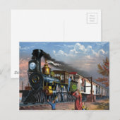 stoomtrein bij voorbeeld station briefkaart (Voorkant / Achterkant)