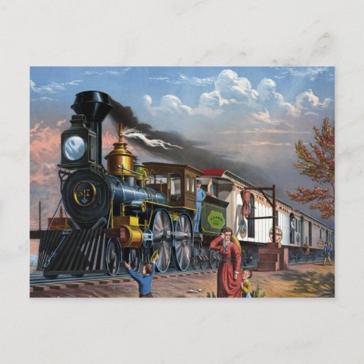 stoomtrein bij voorbeeld station briefkaart (Voorkant)