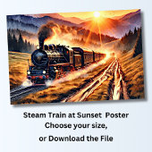Stoomtrein bij zonsondergang poster