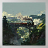 Stoomtrein Bridge - schilderachtige stijl landscha Poster (Voorkant)