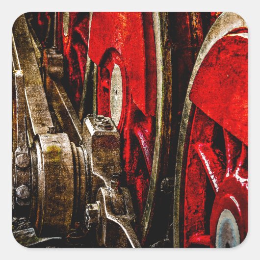  stoomtrein - de wielen vierkante sticker (Voorkant)