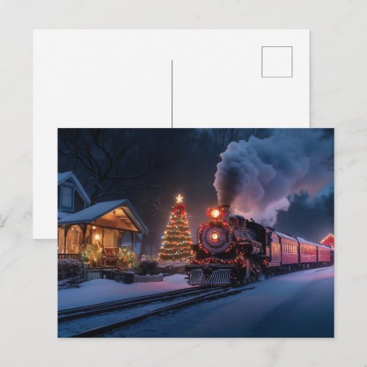 Stoomtrein die door een kerststad gaat briefkaart (Voorkant / Achterkant)
