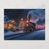 Stoomtrein die door een kerststad gaat briefkaart (Voorkant)