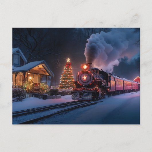 Stoomtrein die door een kerststad gaat briefkaart (Voorkant)