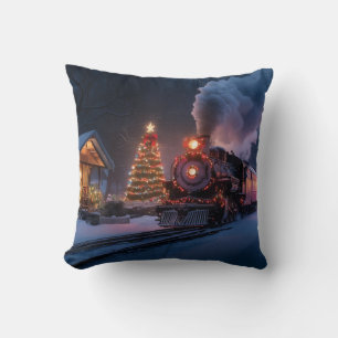 Stoomtrein die door een kerststad gaat kussen