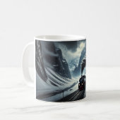 Stoomtrein die uit een bergtunnel komt koffiemok (Voorkant links)