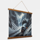 stoomtrein die uit een bergtunnel rent hangend wandkleed (Gebogen)