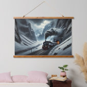 stoomtrein die uit een bergtunnel rent hangend wandkleed (Slaapkamer)