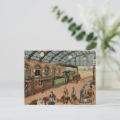 stoomtrein en stationscène briefkaart (Staand voorkant)