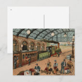 stoomtrein en stationscène briefkaart (Voorkant / Achterkant)