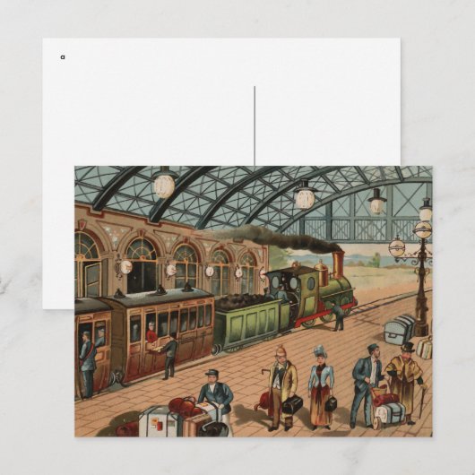 stoomtrein en stationscène briefkaart (Voorkant / Achterkant)