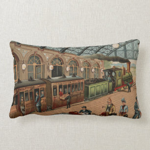 stoomtrein en stationscène kussen