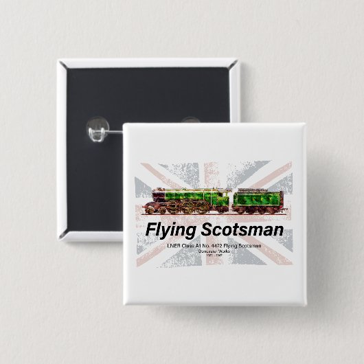 Stoomtrein Flying Scotsman Engelse locomotief Vierkante Button 5,1 Cm (Voorkant /achterkant)