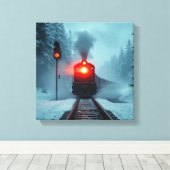 "Stoomtrein in besneeuwd winterbos" Canvas Afdruk (Insitu (Houten vloer))