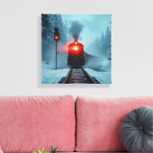 "Stoomtrein in besneeuwd winterbos" Canvas Afdruk (Insitu (Woonkamer))