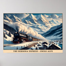  stoomtrein in de besneeuwde Alpen Poster