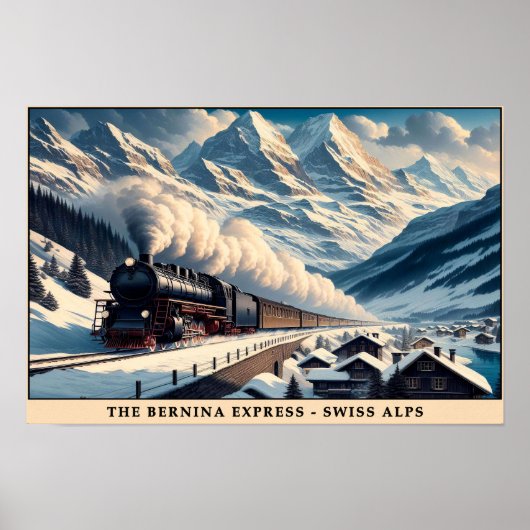  stoomtrein in de besneeuwde Alpen Poster (Voorkant)