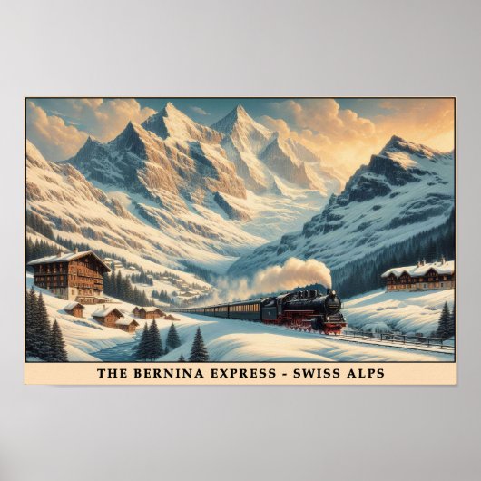 stoomtrein in de besneeuwde Alpen Poster (Voorkant)
