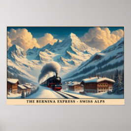  stoomtrein in de besneeuwde Alpen Poster