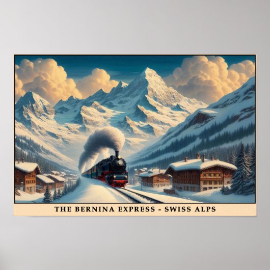 stoomtrein in de besneeuwde Alpen Poster (Voorkant)