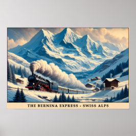  stoomtrein in de besneeuwde Alpen Poster