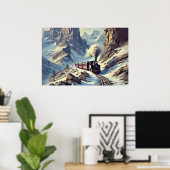 Stoomtrein in de besneeuwde bergen, spoorweg poster (Thuiskantoor)