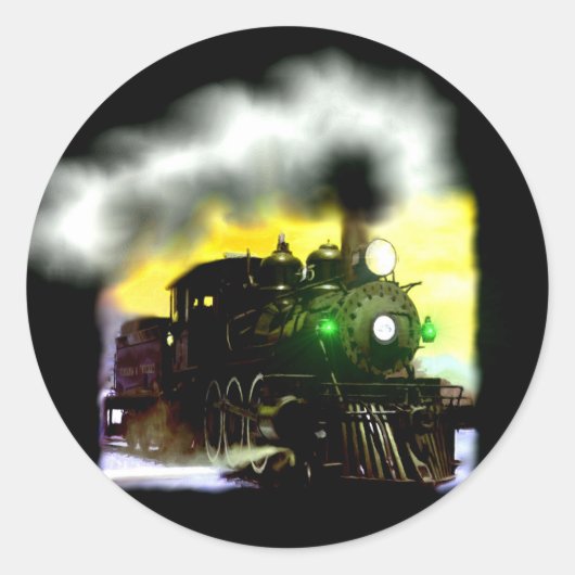 Stoomtrein in de schemering ronde sticker (Voorkant)