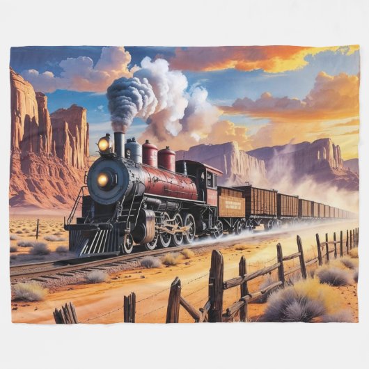 Stoomtrein in de woestijn fleece deken (Voorkant (Horizontaal))