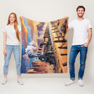 Stoomtrein in de woestijn fleece deken