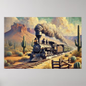 stoomtrein in de woestijn, spoorweg poster (Voorkant)