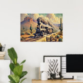 stoomtrein in de woestijn, spoorweg poster (Thuiskantoor)
